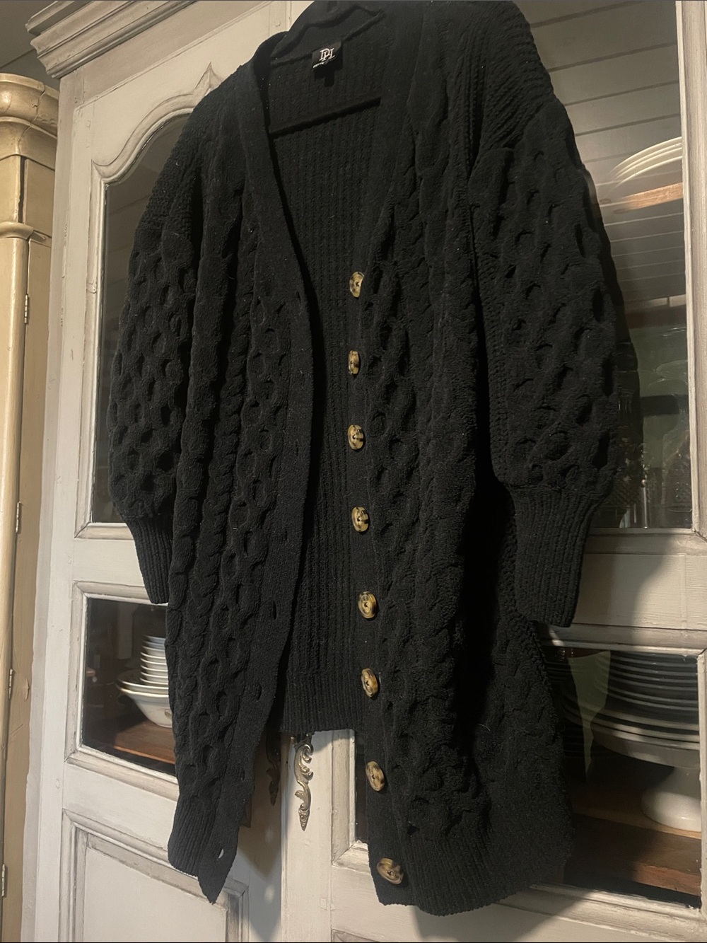 Derek Heart Black Cable-Knit Cardigan with Gold Buttons